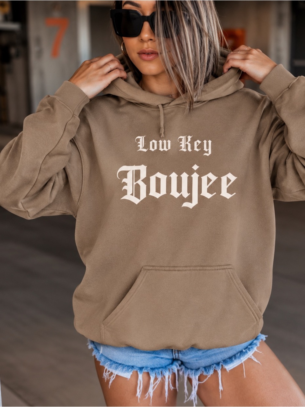 Intentions Low Key Boujee Oversized Taupe Hoodie M/L